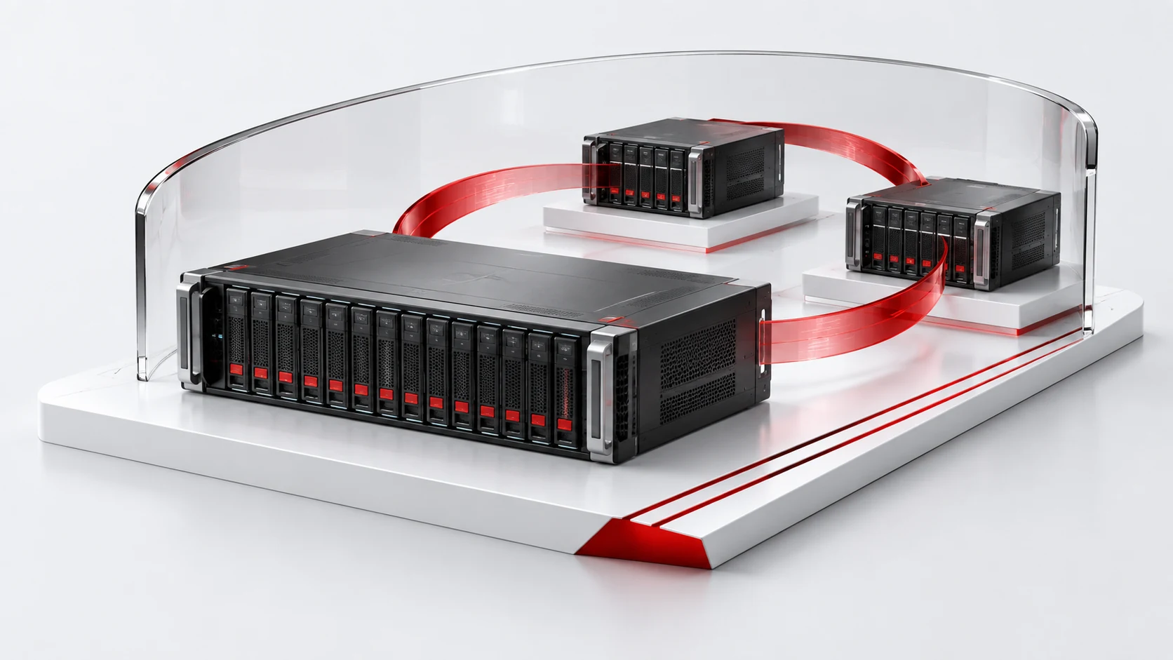 Ilustração 3D de Cloud Backup em branco, grafite e vermelho