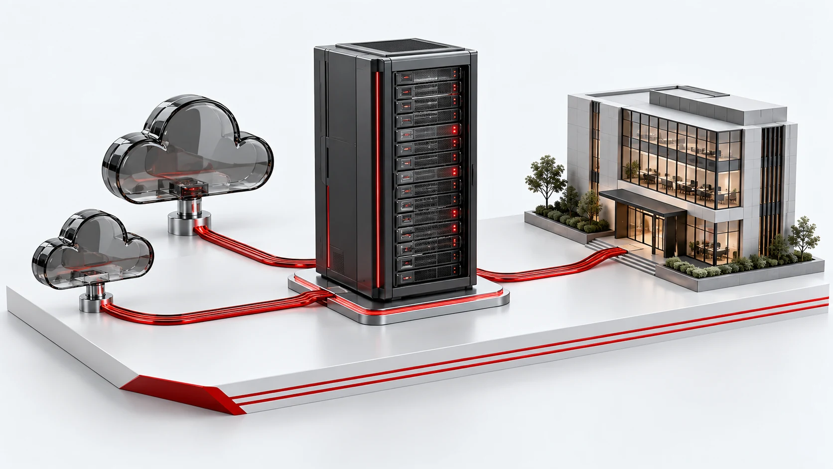 Ilustração 3D de Cloud Connect em branco, grafite e vermelho