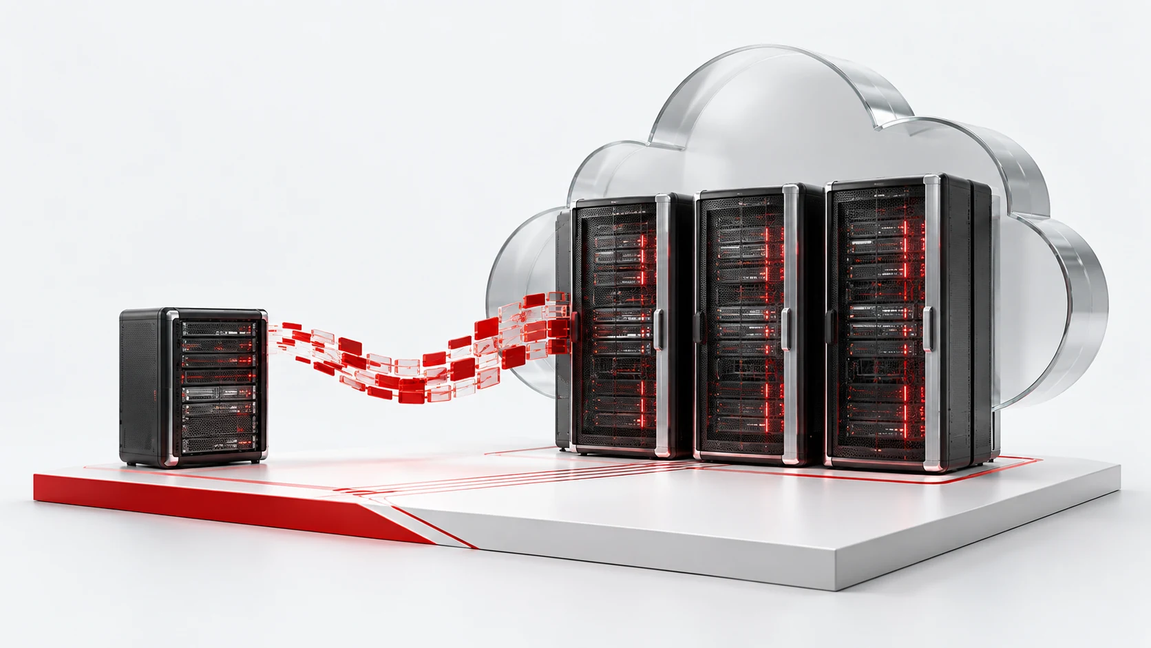 Ilustração 3D de Private Cloud em branco, grafite e vermelho