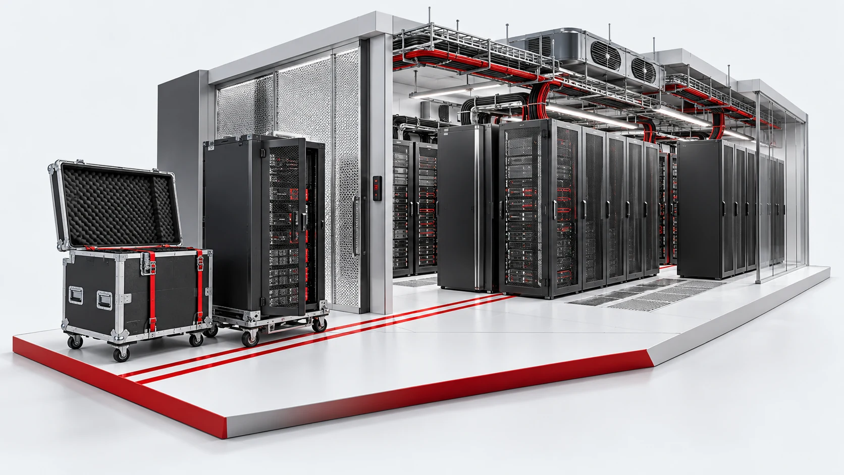 Ilustração 3D de Colocation em branco, grafite e vermelho