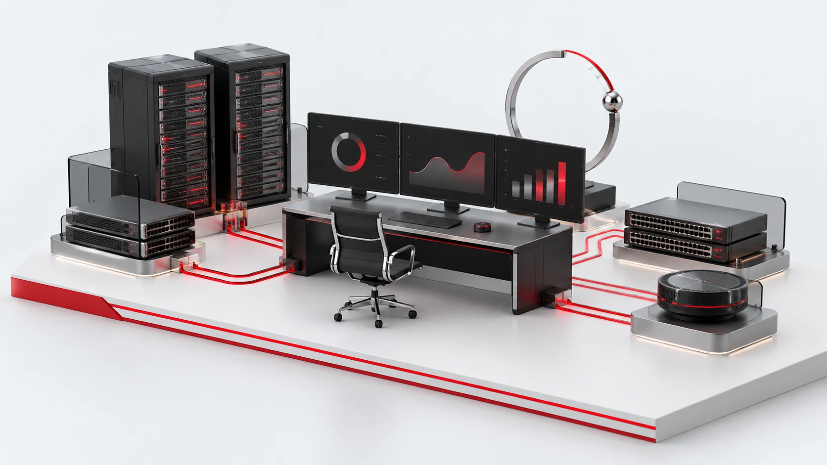 Ilustração 3D de NOC em branco, grafite e vermelho